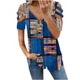 thumbnail image 2 of DPTALR T-Shirt Femme à Imprimé Ajouré Col en V Manches Courtes Blouse Décontractée, 2 of 6