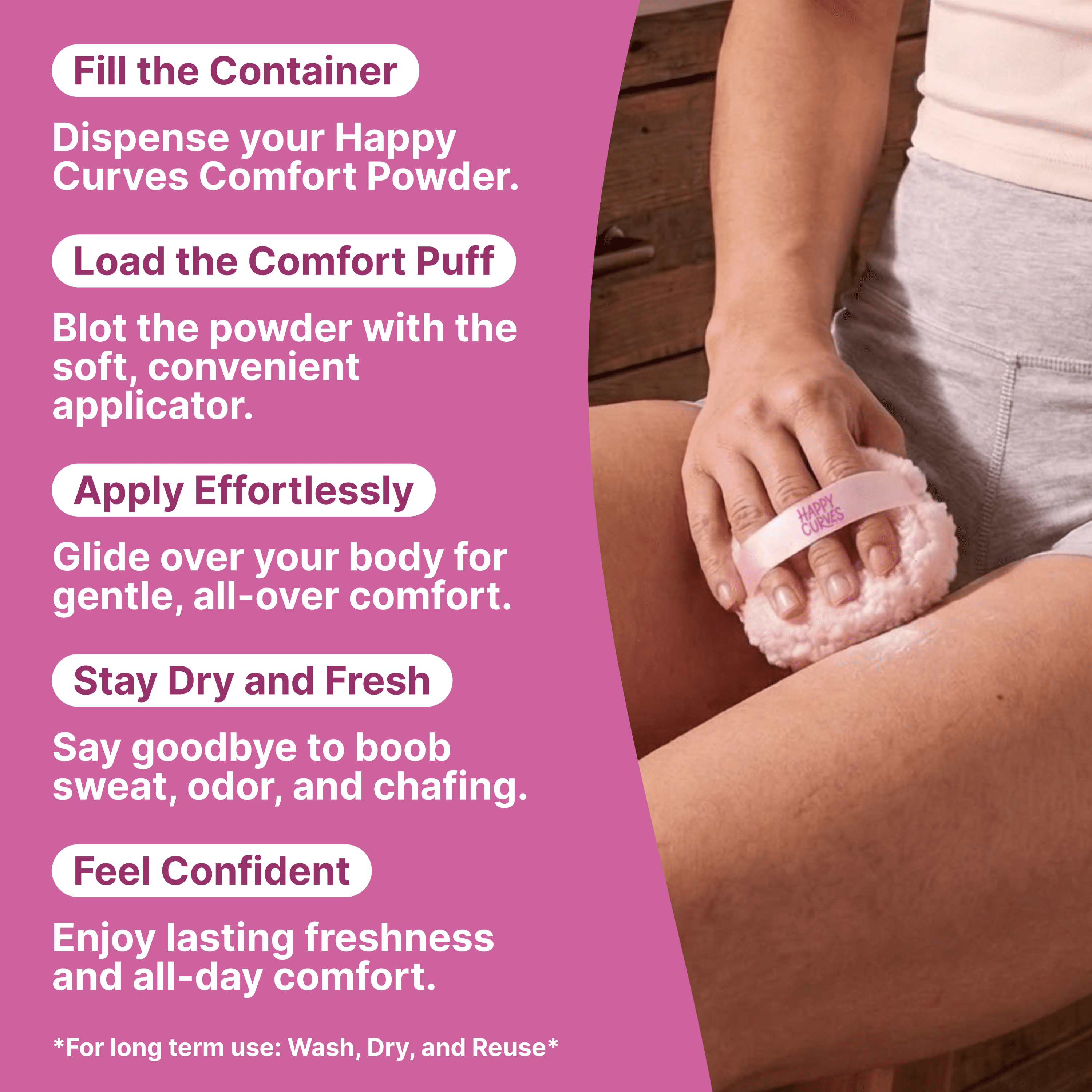 Happy Curves Dusting Powder Body Applicator Puff With Satin Strap