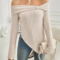 thumbnail image 4 of zaveiop Womens Cute Bow off Shoulder Knitted Sweater Shirt Tops Sexy Side Slit Pullover Trendy Y2k Aesthetic Clothes (Beige, S), 4 of 7