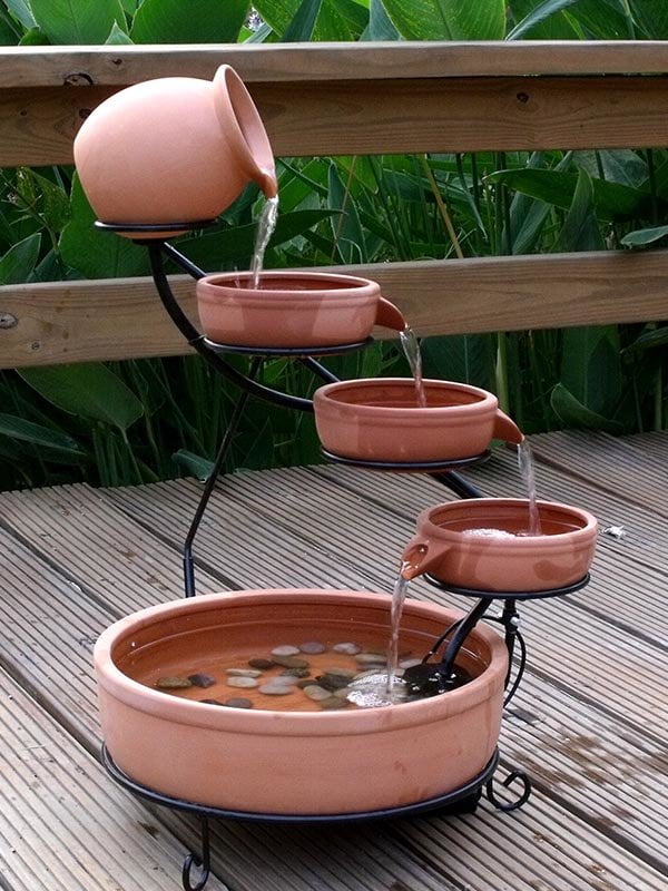 Garden Sundance Terracotta Solar Water Fountain Cascade