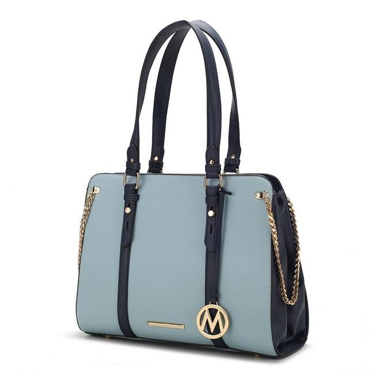 MKF Collection by Mia K. MKF-X733BBLU Amy Color Block Vegan Leather Womens Tote Hanbag