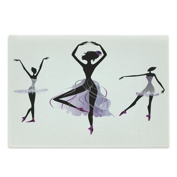 Ballet Cutting Board, Ballerina Silhouettes Practising Classic Dance Performing Theatrical Art, Decorative Tempered Glass Cutting and Serving Board, in 3 Sizes, by Ambesonne