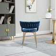 thumbnail image 4 of Velvet Dining Chairs, Mid-Century Living Room Chair with Golden Metal Legs, Woven Back Upholstered Dining Chairs, Accent Desk Chair Living Room Bedroom Office Waiting Room(Navy,Set of 8), 4 of 10