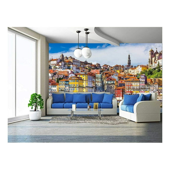 wall26 - Porto, Portugal Old Town Skyline from Across The Douro River. - Removable Wall Mural | Self-Adhesive Large Wallpaper - 66x96 inches
