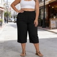 thumbnail image 5 of Tdoqot Womens Plus Size Capris with Pockets- High Waist Baggy Casual Quick Dry Wide Leg Summer Beach Pants Black Size XL-5XL, 5 of 7