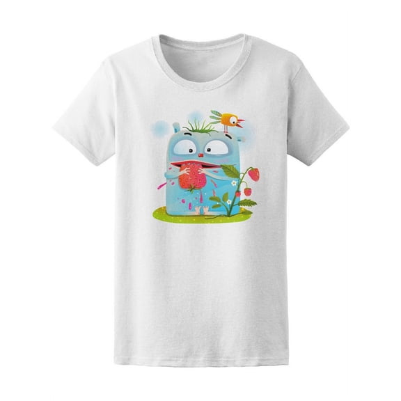 Cute Little Monster Eating Fruit Tee Women's -Image by Shutterstock