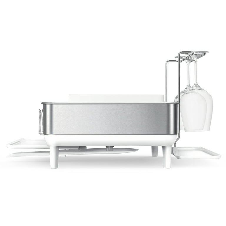 simplehuman Kitchen Dish Drying Rack, Stainless Steel Frame, White