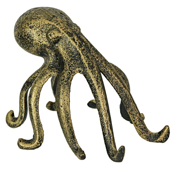 Zeckos Gold Finish Cast Iron Octopus Phone Holder Bookend Home Décor