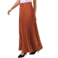 thumbnail image 5 of INSPIRE CHIC Women's Pleated Skirt Elastic High Waist Belted Flowy A-Line Maxi Skirt M Reddish Brown, 5 of 7