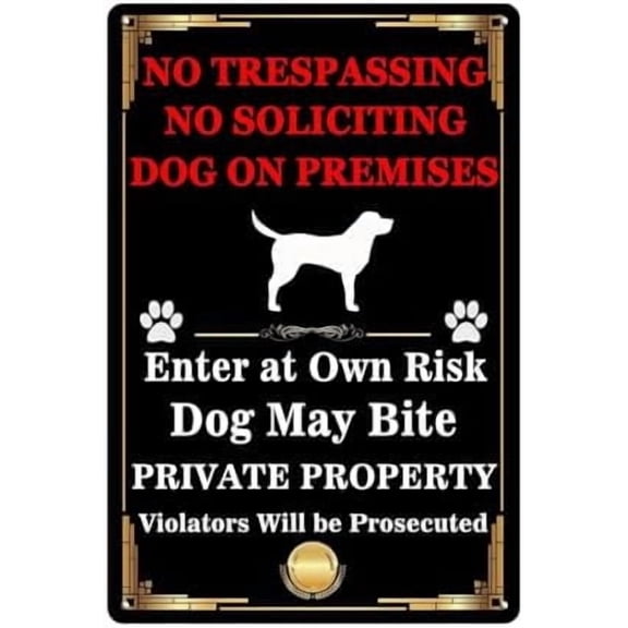 No Soliciting Dog On Premises Sign, 12*8in Metal Tin Wall Mount Modern Sign, Perfect for Home, Office, Bedroom, Lawn