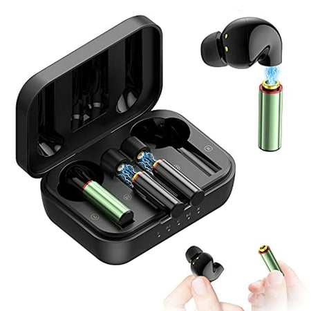 Wireless Earbuds Bluetooth, Replaceable Battery 100H Play time, Bluetooth 5.0 in-Ear Headphones Volume Control True Wireless Earbuds with Charging Box for Android iOS(2 Black Buds, 2 Green Battery)
