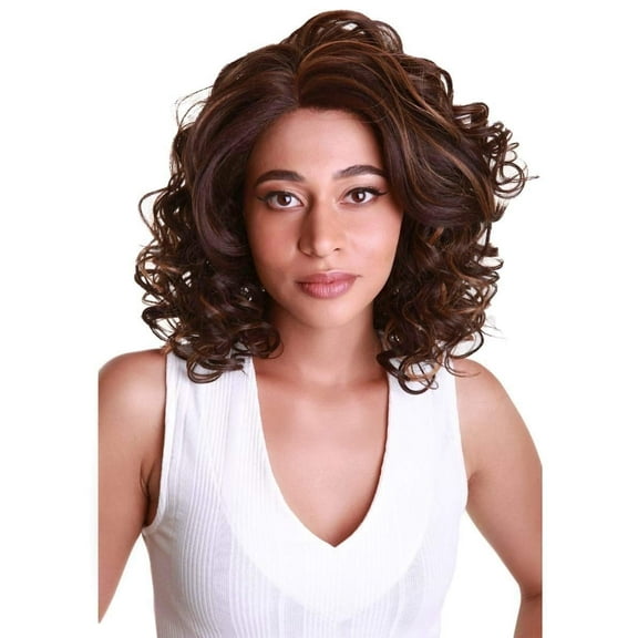 LUXLUXE Candace Curly 13 Inch Long 4X4 Women's Lace Front Wig, High-Quality Heat Resistant Fiber, 20  Shades of Natural, Dip Dyed, Highlight Colors (#F4/27 - Brown with Golden Highlights)