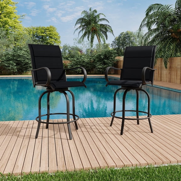 Accreate Outdoor Swivel Bar Chairs, Patio High Swivel Bar Stools, All Weather High Back and Armrest Patio Chairs, Outdoor Rotating Chair Counter Height for Deck Lawn Garden Backyard