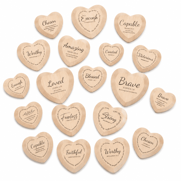72Pcs Wooden Heart-Shaped Decorations with Bible Verses, Christian Tokens, Pocket-Sized Inspirational Gifts for Church Events, Baptisms, Daily Encouragement, Religious Gifts for Family, Friends
