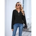 thumbnail image 6 of Women Long Sleeve Shirts Dressy Casual Button V Neck Pullover Sweaters Jumper Tops Fall Outfits Black S, 6 of 8
