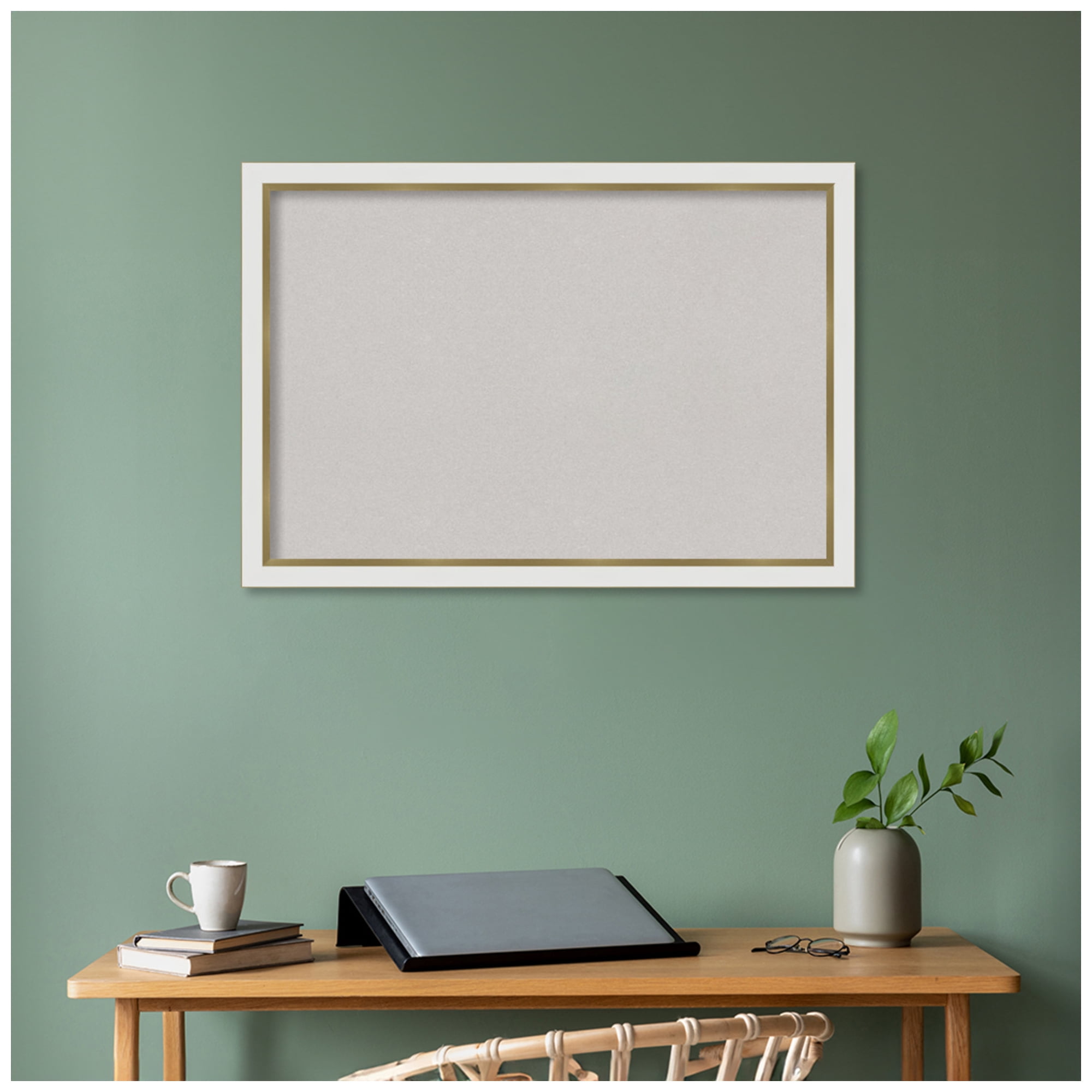 Amanti Art Grey Cork Board Framed Eva White Gold Narrow Bulletin Board 39 in. x 27 in.
