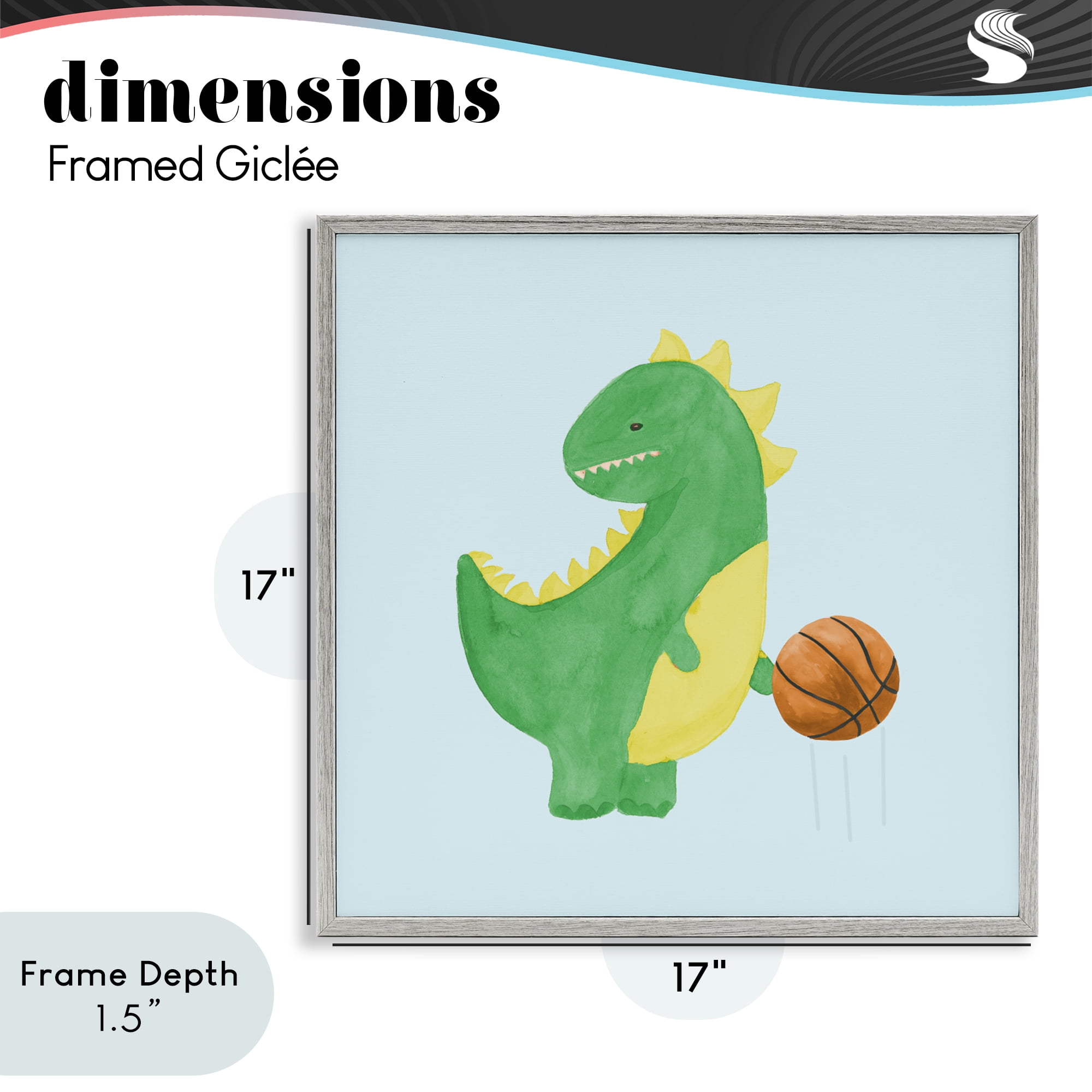 Stupell Industries Baby Dino & Basketball Gray Framed Giclee Art, design by Lucille Price