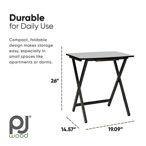 Open Box PJ Wood 5 Pack XL Oversize Tray Table Set for Living Room or Kitchen, Black