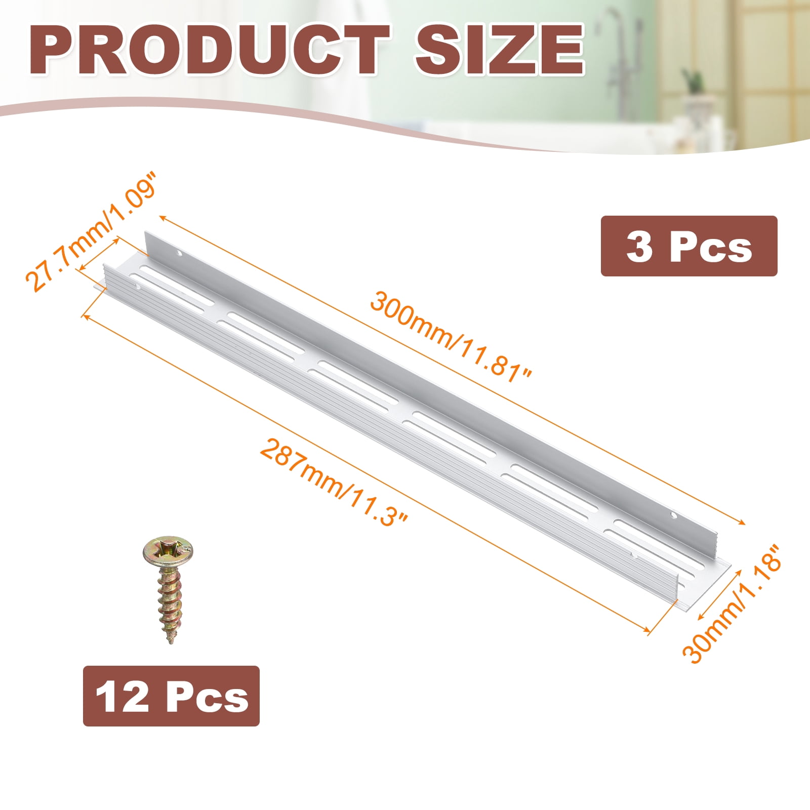 Uxcell 3 Pcs Door Air Vent Cover, 12 x 1.2 (Outer Dimensions) Inch Aluminum Louvered Ventilation Grille Rectangle Toe Kick Vent with Mounting Screws for Shoe Cabinet Wardrobe, Silver