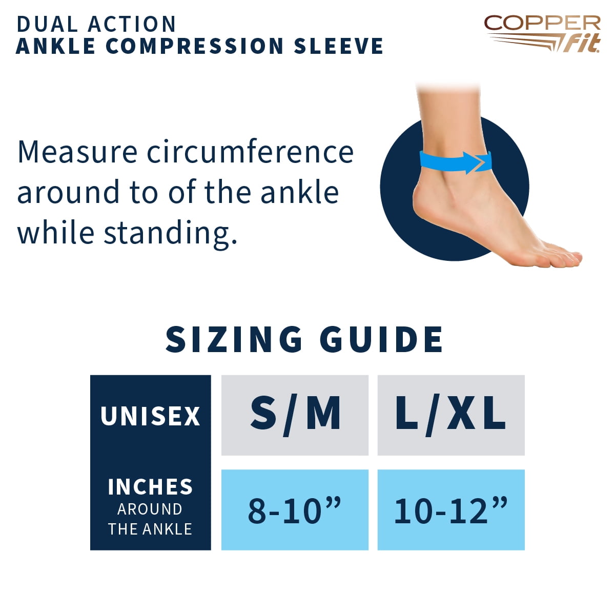 Copper Fit Dual Action Ankle Sleeve Brace, Advanced Relief & Recovery for Mobility, Arthritis, Tendonitis, Pain, Swelling & Inflammation, L/XL, Unisex