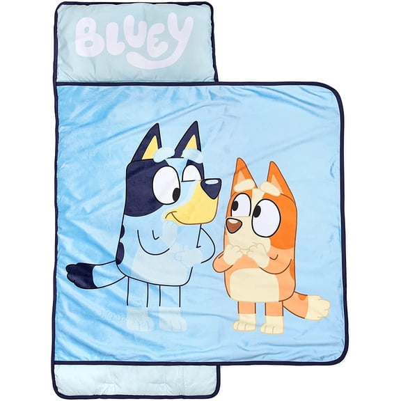 Bluey Sisters Nap Mat, Built-in Pillow and Blanket , Ages 3-7, Bluey and Bingo