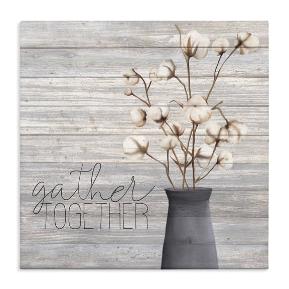 Stupell Industries Traditional Grey Gather Together Cotton Flowers in Vase Canvas Art, 30 x 30, by Kim Allen