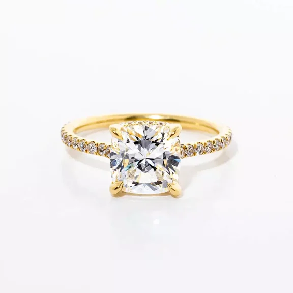 Diamond Engagement Ring IGI GIA Lab Grown Cushion Cut 2.80 Carat 18K Yellow Gold Gift For Her