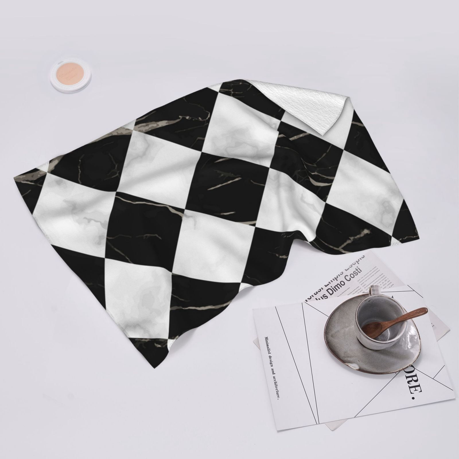 Marble Check Diagonal Black White 27.5" x 16" Ultra Soft Hand Towel, Face Wash Cloth for Bathroom, Gym, Travel, Pool