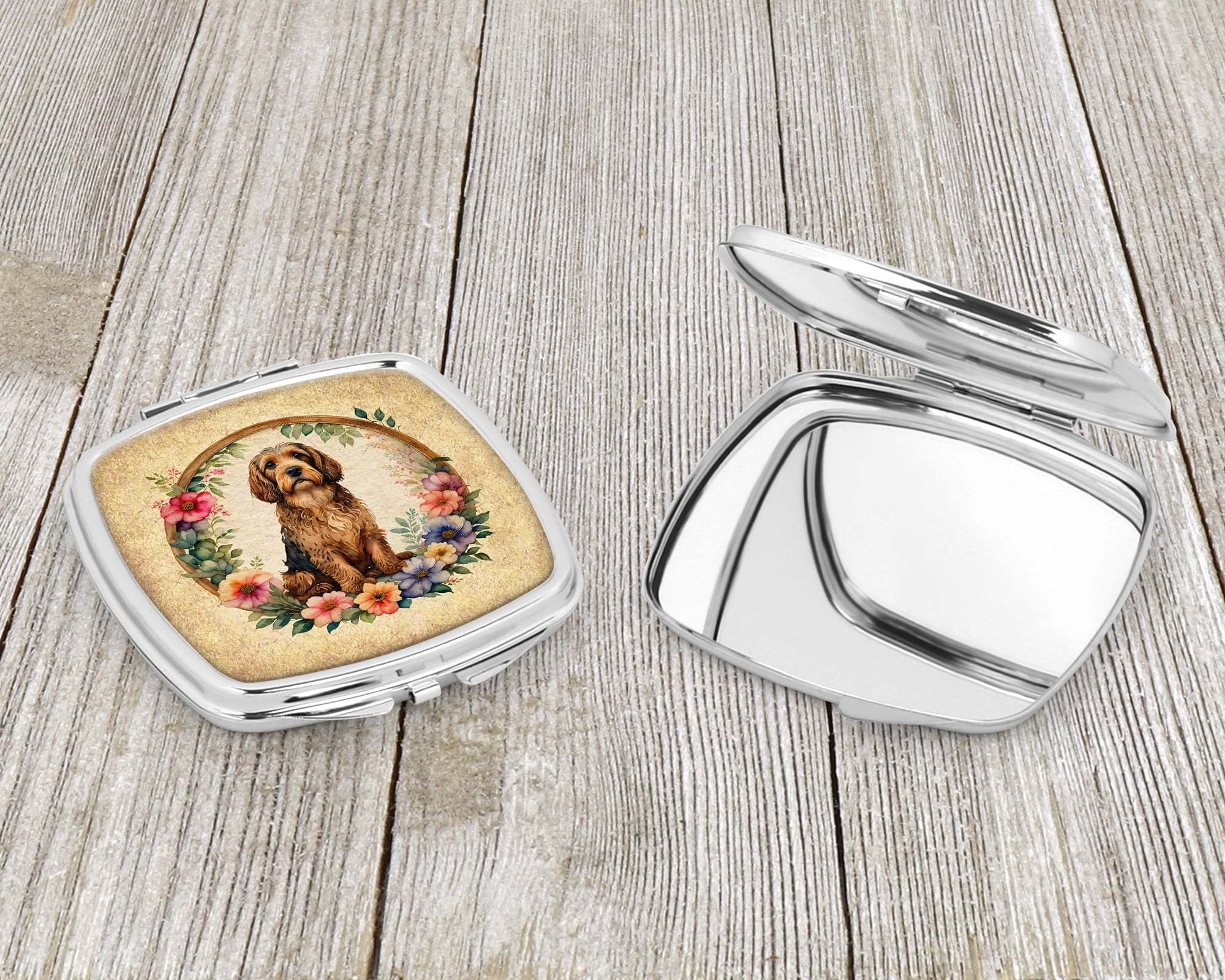 Otterhound and Flowers Compact Mirror 2.75 in x 3 in