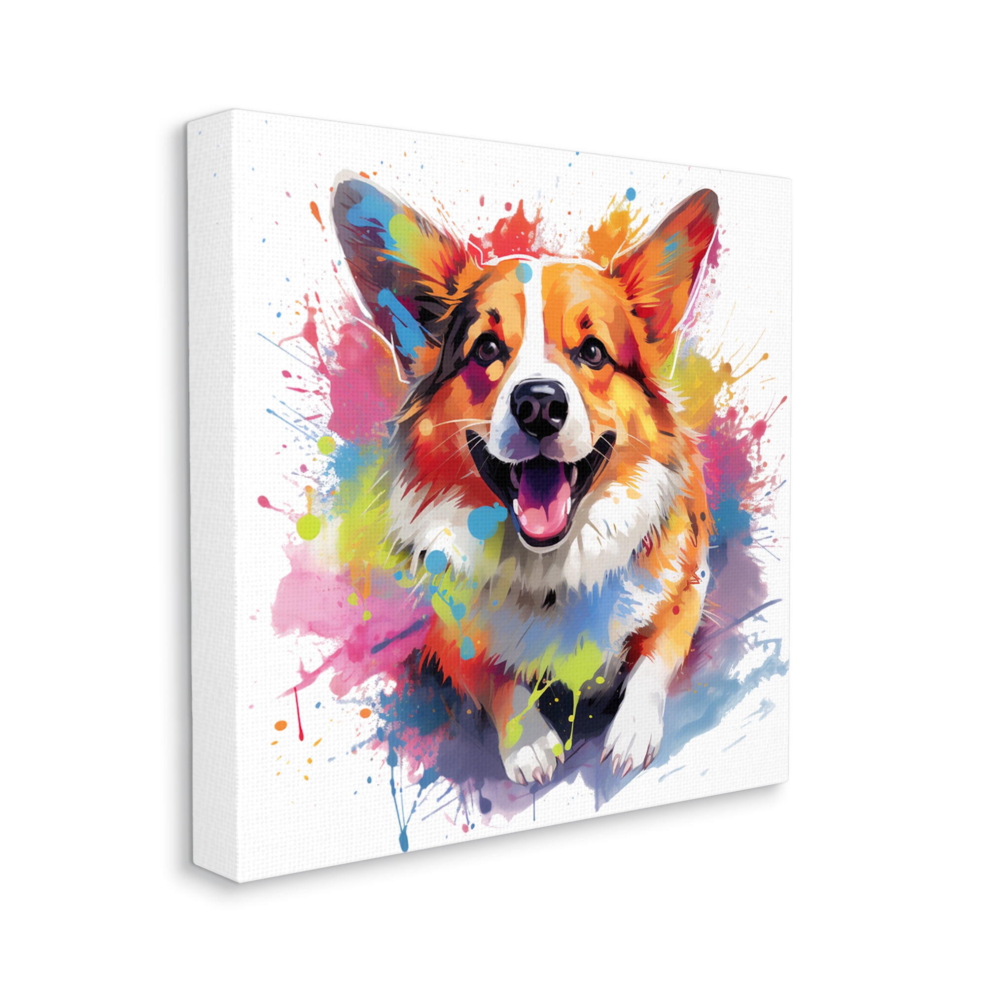 Stupell Industries Happy Corgi Modern Splatter Animals & Insects Painting Gallery Wrapped Canvas Art Print Wall Art, 24 x 24