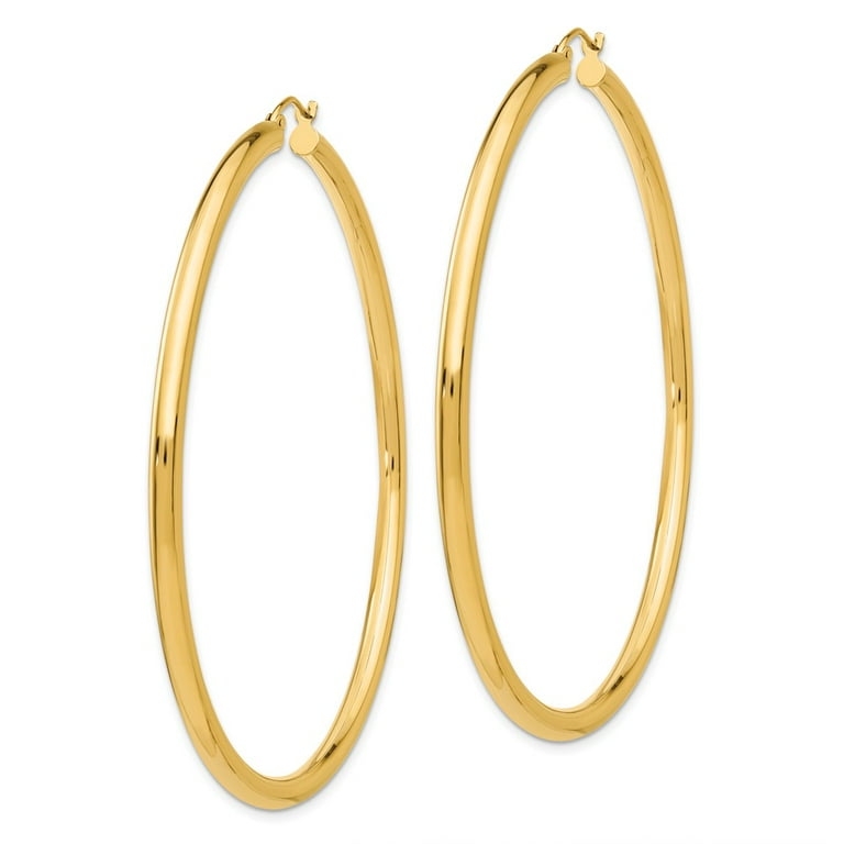 Real 14kt Yellow Gold Polished 3mm Tube Hoop Earrings for Adults