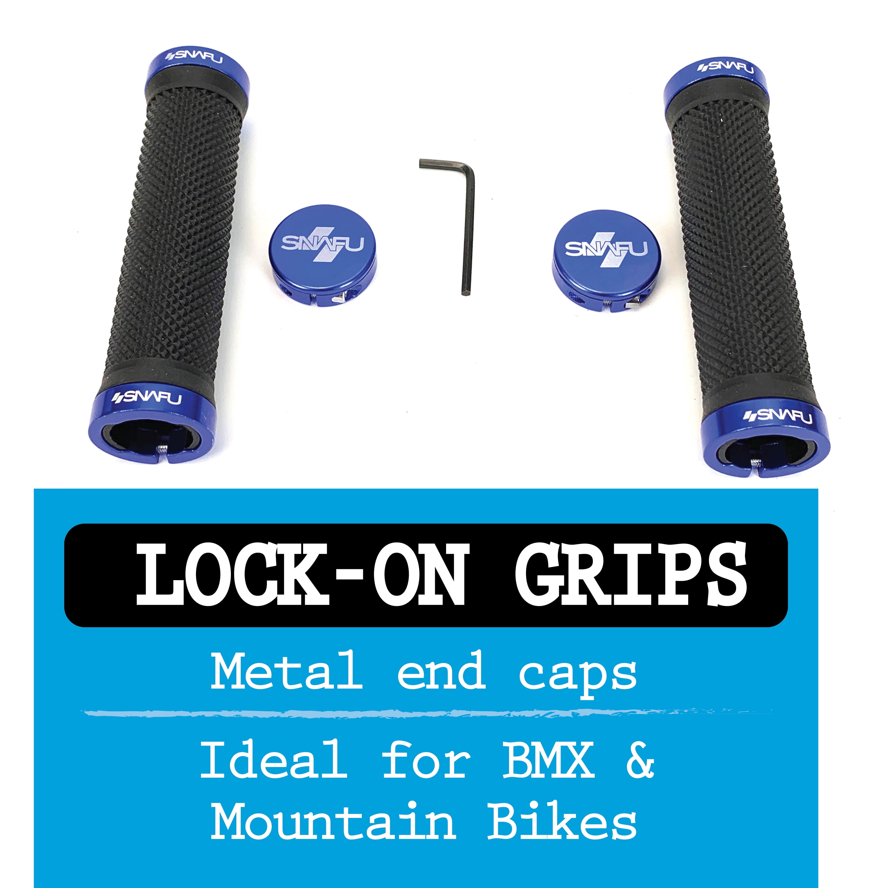 Snafu Lock On MTB Bike Grips (No Slip, Blue Color)