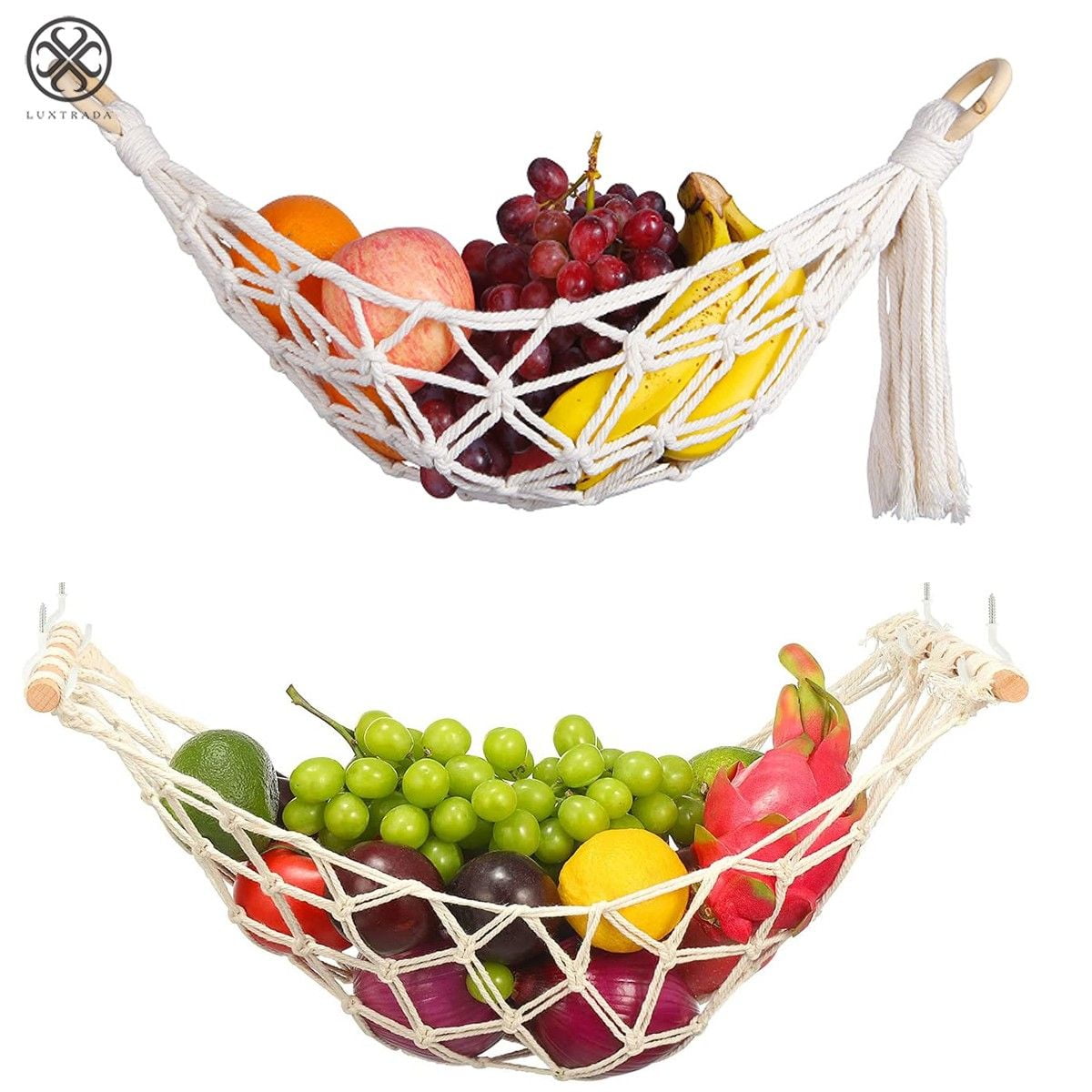 Luxtrada Macrame Fruit Hammock Under Hanging Fruit Hammock for