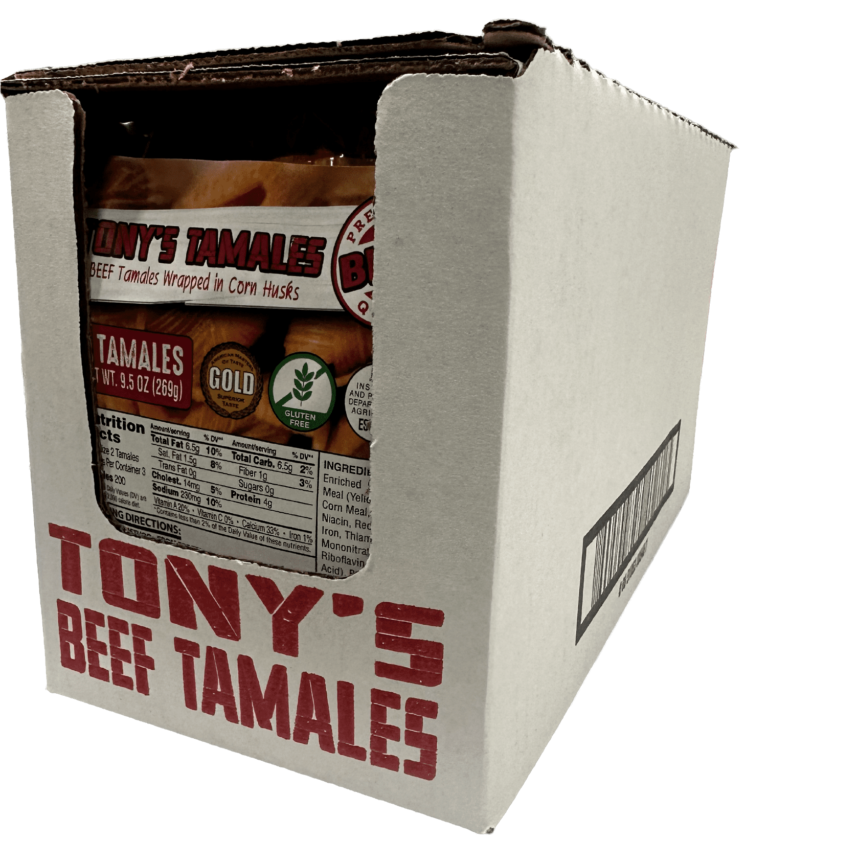 Tony's Tamales Beef Tamales Wrapped in Corn Husk, Gluten Free, Ready to Eat Heat and Serve, Vacuum Sealed Bags, 9.5 oz (Frozen)
