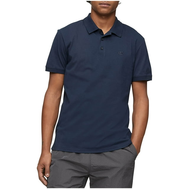 Calvin Klein Polo pour Homme en Coton Lisse à Logo Monogramme, Saphir Foncé, Moyen