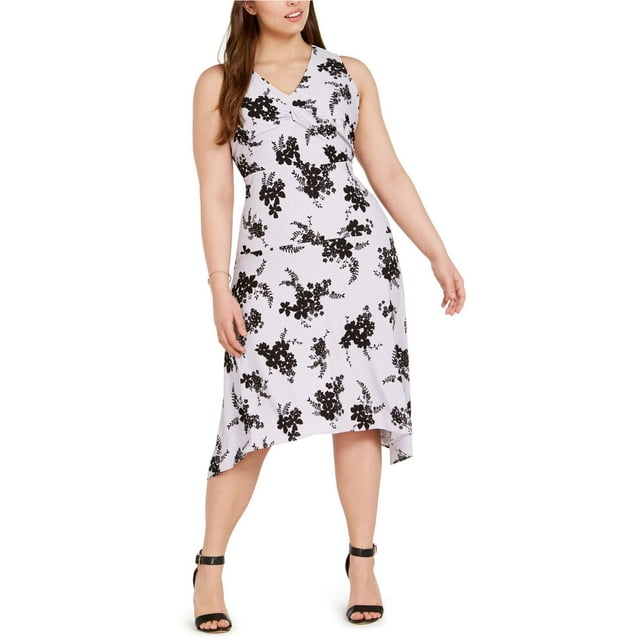 Michael Kors Womens Handkerchief-Hem Midi Dress, Purple, Plus Size, 0X