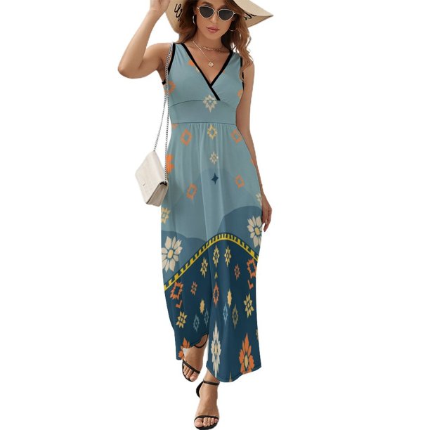 Vestido Largo Sin Mangas Para Mujer, Bohemian Pattern Traje Informal Para Cumpleaños, Verano