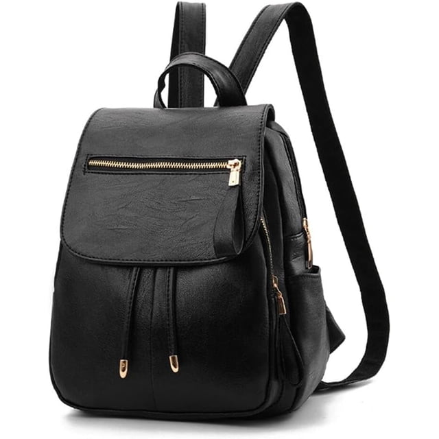 Backpack Mini Backpack PU Leather Ladies Rucksack Shoulder Bag Purses Backpack (Black)