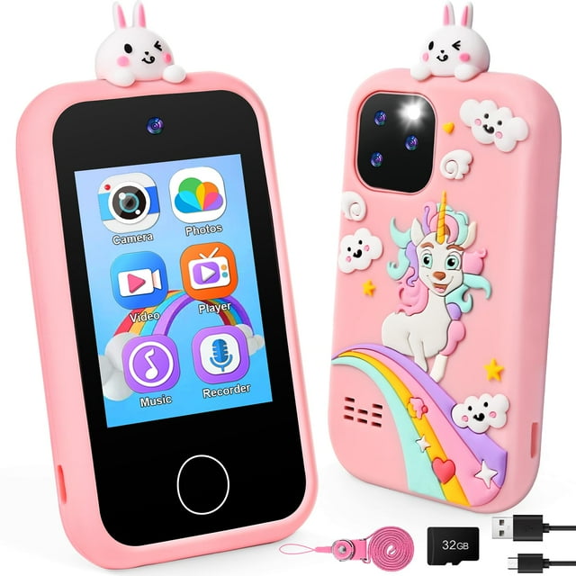Smartphone Tocorpie Kids - Tarjeta SD (32 GB), pantalla táctil de 2,8 pulgadas, color rosa