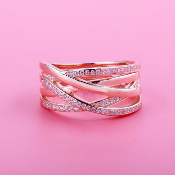 Women's Intertwined Ring Rose Gold and Silver Plated Copper Ring with Crown Design Anniversary Engagement Promise Ring