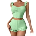 thumbnail image 5 of LEKEK Pajamas for Women Set Ribbed Ruffle Cute Cami Pajama Set Crop Tops and Shorts Slim Fit Solid Lounge Wear Summer Soft 2 Piece Sleepwear, 5 of 6