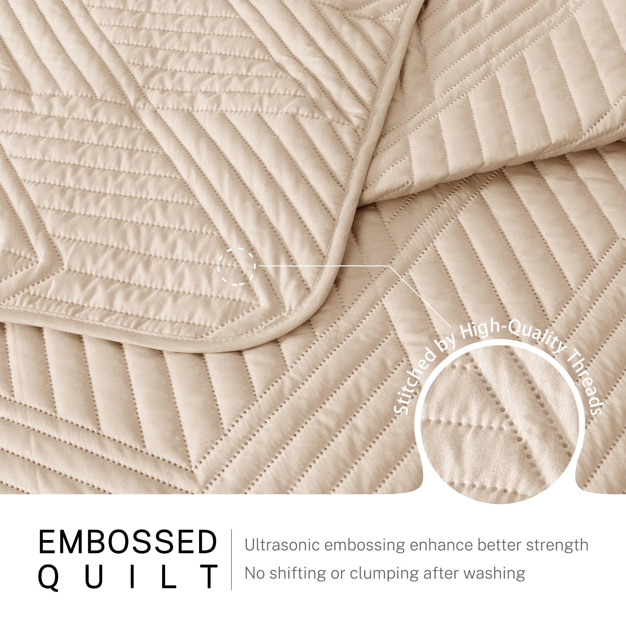 Exclusivo Mezcla California King Quilt Bedding Set, Lightweight Brich Beige Oversized King Bedspreads Soft Modern Geometric Coverlet Set