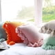 thumbnail image 5 of Xiao Hua Fundas de almohada de punto con pompones y borlas, estilo bohemio, estilo rústico, a rayas, de punto trenzado, decorativas, para sofá, cama, 45,7 x 45,7 cm, color rosa, 5 of 5