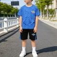 thumbnail image 2 of mgoYE Boys Athletic Shorts Set - 2 Piece Summer Clothes Outfit with Pocket Tee and Boys Running Shorts for Active Kids(Blue,13-14 Years), 2 of 6