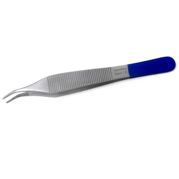 Gemstone Tweezers 4.75" Serrated Angled Tip Diamond Tweezers Matt Finish Color Band