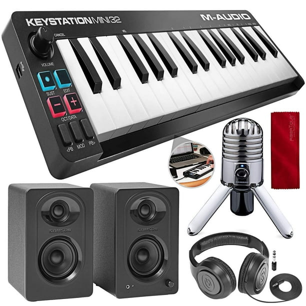 M Audio Keystation Mini 32 Ii Ultra Portable 32 Key Usb Midi Keyboard Controller With Studio Monitors Platinum Bundle Walmart Com Walmart Com