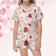 thumbnail image 3 of Girls Summer Silk Pajamas 2025 Children's Shirt And Pants Set Valentine's Day Pajamas Set Pocket Set Beige,12-13 Years, 3 of 5