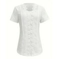 thumbnail image 4 of Gfyviroh Trendy Women's Tops Lace Square Neck Casual Tops Short Sleeve 3/4 Sleeve T-shirts Hollowed-out Pullover, 4 of 5