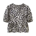 thumbnail image 3 of Camisa de verano con tirantes, blusa de leopardo con cordones, Top corto de manga abombada, ropa de verano para mujerStripe B, 3 of 4