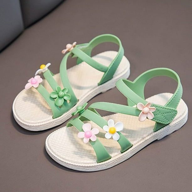 Sandalias de verano para niñas pequeñas 2023 nueva flor Simple lindo rosa verde niños sandalias niño bebé suave Casual escuela niños zapatos Tan Jianjun unisex